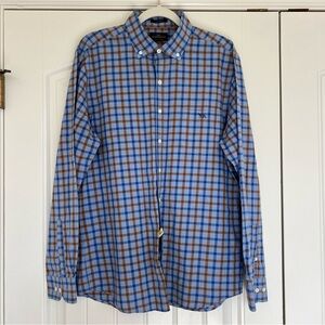 Rodd & Gunn Men’s long Sleeve Button Up Shirt Fall Brown & Blue Plaid Size Large
